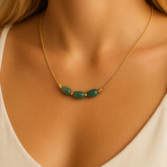 Collier & Bracelet Aventurine Dorés – Pack Noé Charms